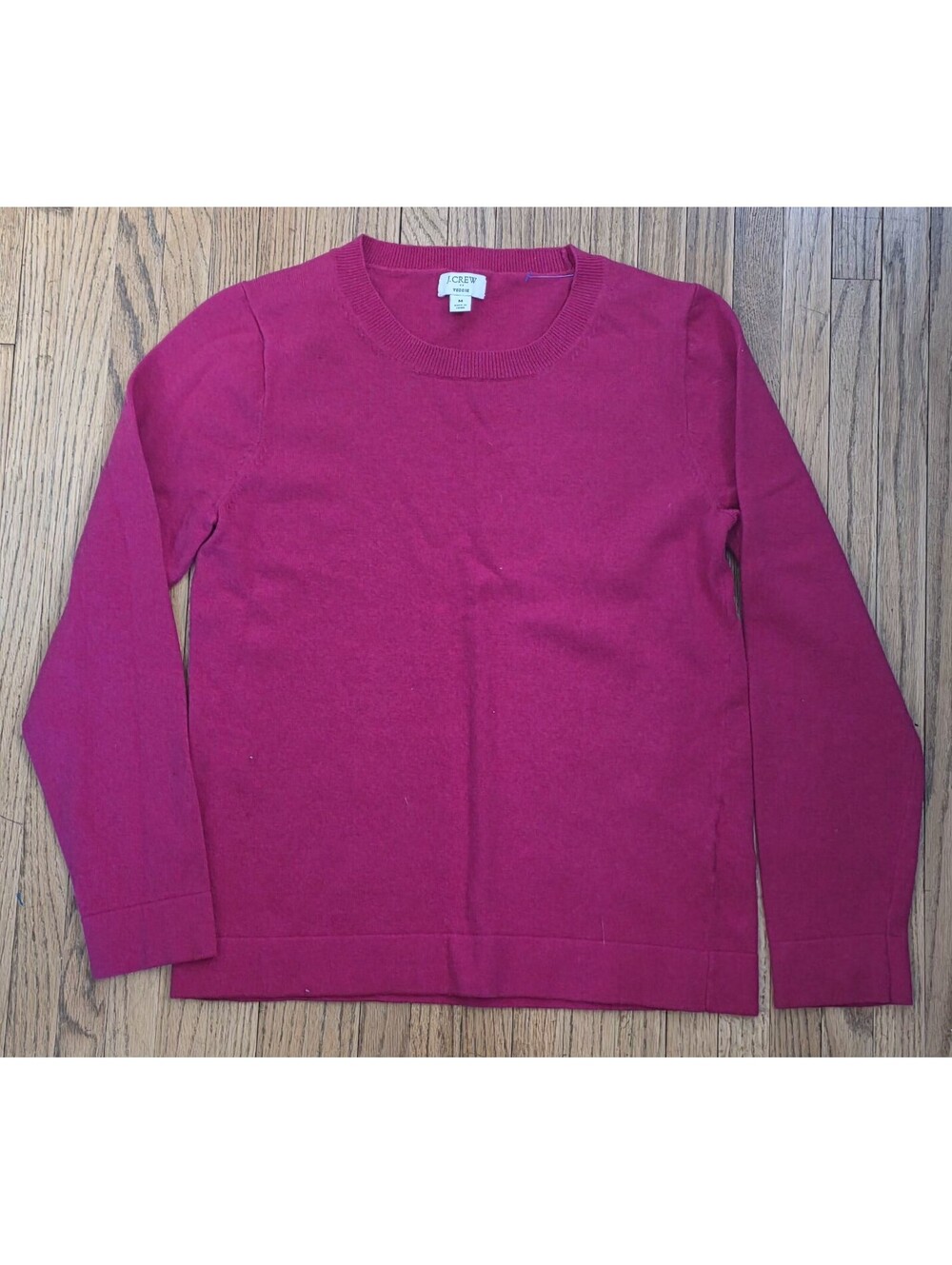 J Crew Teddie Cotton Sweater Womens M Hot Pink Crew Neck Capsule Preppy Classic